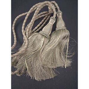 Vintage Decorative Tassel Rope Curtain Drape Tie Backs 2 Large Green Sparkle 70s